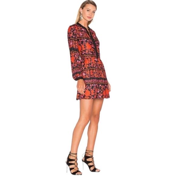 Cupcakes & Cashmere Revolve Long Sleeve Min Dress in Black & Red Floral - Size M - Picture 1 of 10
